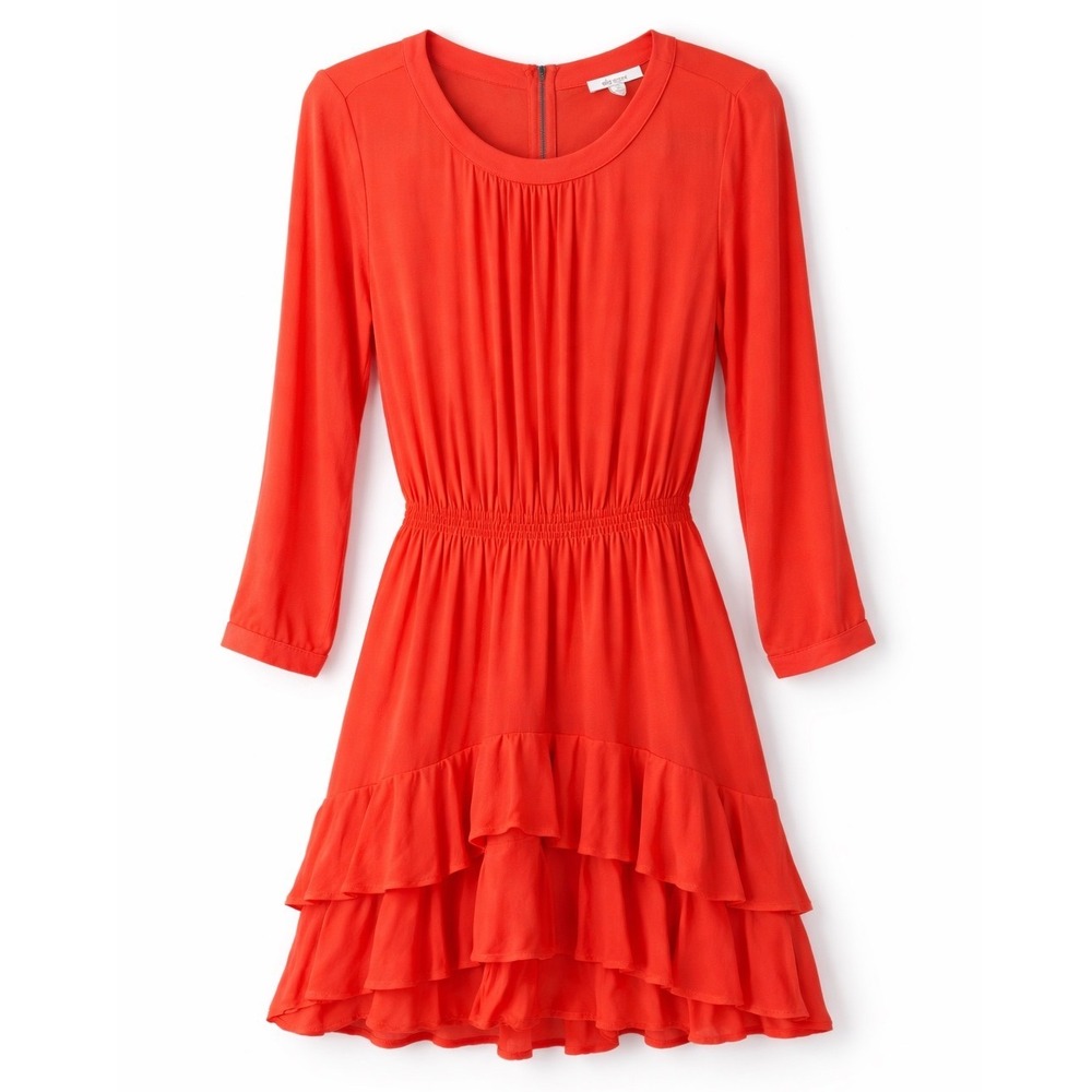 Ella Moss Mini Dress Womens S Coral Ruffle‎ Tiered Smocked Boho Romantic ED14937